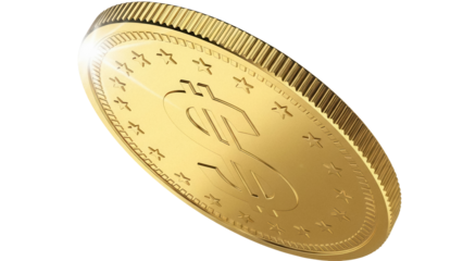 Golden euro coin with stars isolated PNG on transparent background, currency of the European Union for finance and economy concepts