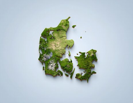 Minimalist 3D map of Denmark, Denmark's islands.