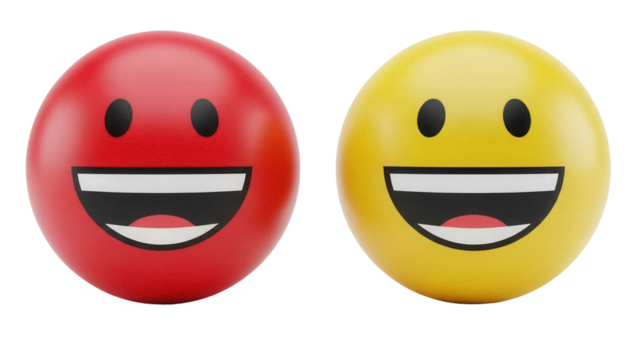 Red and yellow smiling face emojis PNG isolated on transparent background, positive expression for social media and design use