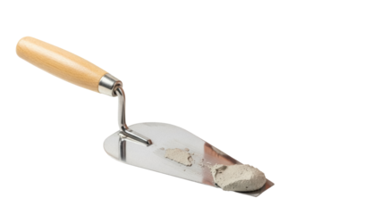 Trowel with mortar isolated PNG, construction tool for masonry and plastering work on transparent background, building and renovation