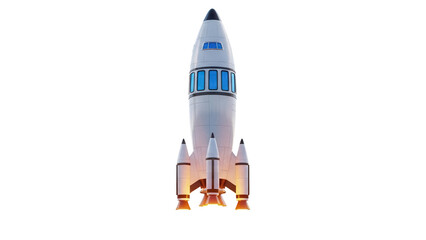 Retro rocket ship PNG isolated on transparent background, vintage space shuttle for science fiction and aerospace design