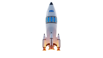 Retro rocket ship PNG isolated on transparent background, vintage space shuttle for science fiction and aerospace design