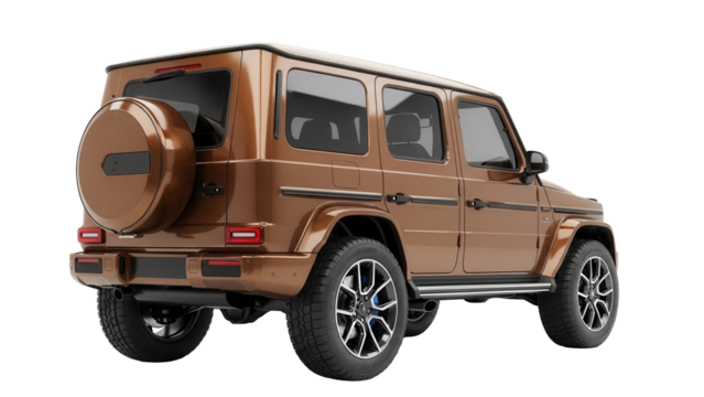Luxury brown SUV car isolated PNG, modern off-road vehicle for adventure and travel on transparent background