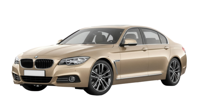 Luxury gold sedan car PNG isolated on transparent background, modern vehicle for transportation and automotive design projects