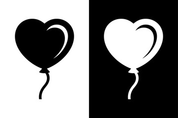 Event Balloon Decoration Vector. Heart and Round Balloon Icons in Black and White