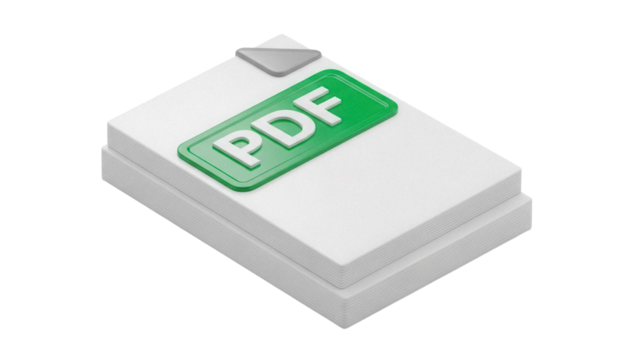PDF file icon isolated PNG, document format symbol for business and education, green and white design on transparent background