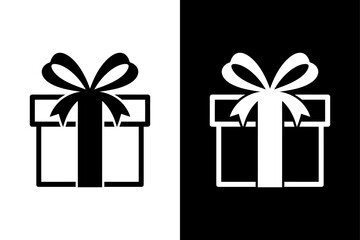 Minimalist Gift Box Symbol. Black and White Line Art Icon for Christmas and Valentine’s Day