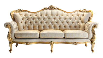 Indulge in luxury with this elegant cream sofa, perfect for adding a touch of classic sophistication to any living space or studio set design