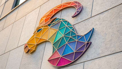 Capricorn zodiac. Colorful geometric Capricorn zodiac icon on wall, showcasing vibrant abstract design