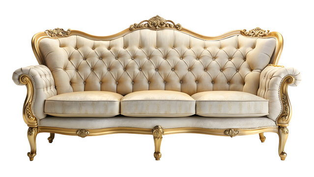 Indulge in luxury with this elegant cream sofa, perfect for adding a touch of classic sophistication to any living space or studio set design