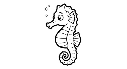 Black and White Cartoon Seahorse Illustration