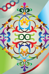 Intricate Floral Pattern with Symmetrical Design Featuring Curvilinear Shapes and Bold Colors Set Against Modern Background for Textile