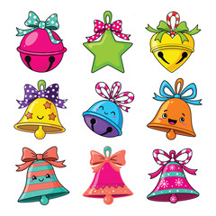 Fototapeta premium Fun Christmas Bells Collection - Colorful Playful Holiday Vector Set for Kids Projects
