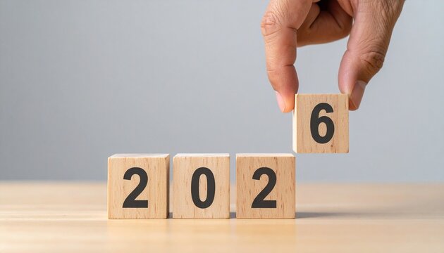 Hand flipping wooden block to change year.