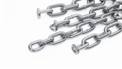 Obraz premium Metal chains with T-shaped ends on white background.