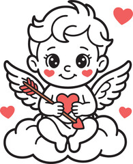 Fototapeta premium Happy Cupid Sitting on Cloud