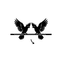 Two cockatoos silhouette sharing minimal branch vector illustration