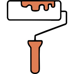 A detailed flat design illustration of a paintbrush with orange handle and dripping orange paint, isolated on a black background, symbolizing creativity and art