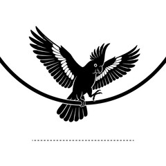 Monochrome cockatoo silhouette with leaf graphic element