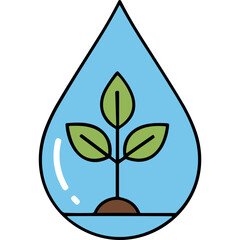 A Green Sprout Growing Inside A Clear Blue Water Droplet Symbolizing Growth And Life Sustainability And Healthy Environment On A Black Background