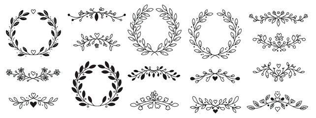 elegant hand drawn floral wreath and border designs © Xvja