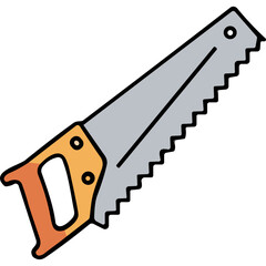 A Hand Saw With A Silver Blade And An Orange And Brown Handle On A Black Background