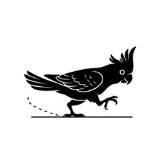Cockatoo silhouette listening on a minimal stylized geometric post
