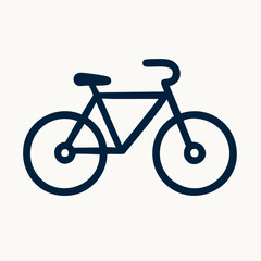 Obraz premium A simple, dark blue line drawing of a bicycle, featuring two wheels, handlebars, and a seat, isolated on a white background.