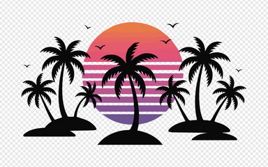 Dreamy tropical sunset scene with palm trees and birds, perfect for summer vibes and vacation dreams or inspiring travel adventures and beach holidays