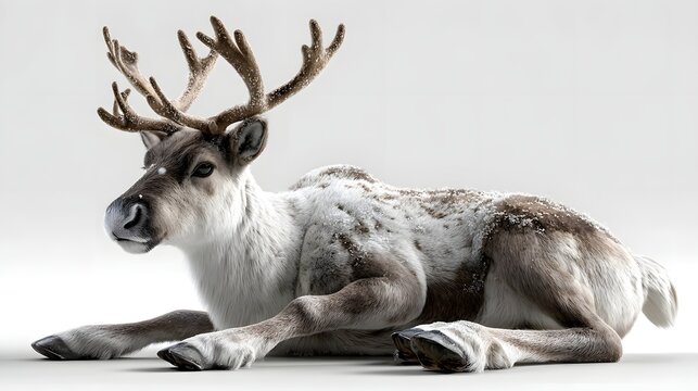Liegendes Rentier mit imposantem Geweih im realistischen 3D-Render
