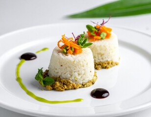 Delicate culinary presentation of gourmet rice dishes