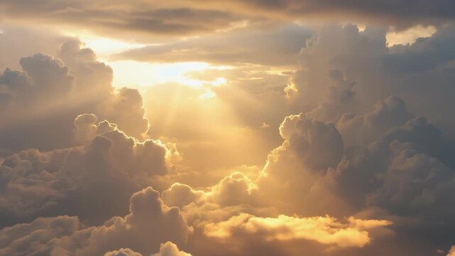 Sunlight Breaking Through Dense Cloud Cover During Sunset with Dramatic Lighting and Soft Focus