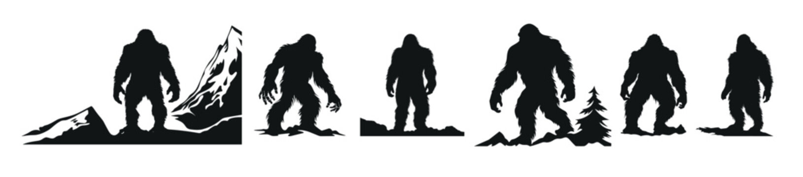 bigfoot vector silhouettes clipart bundle a set of yeti 