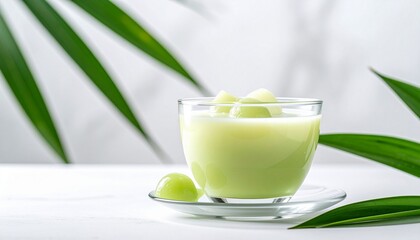 Refreshing Green Drink with Fruit and Leaves