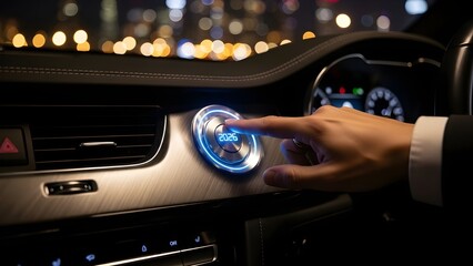 Hand Pressing Luxurious Car Start Button Displaying The Year 2026