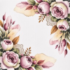Pink flower frame background with watercolor
