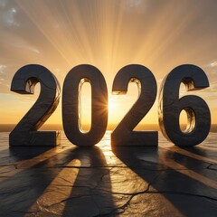 3D 2026 number design representing the year 2026 on   background