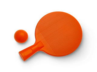Table tennis racket with ball (children's toy) isolated on transparent background
