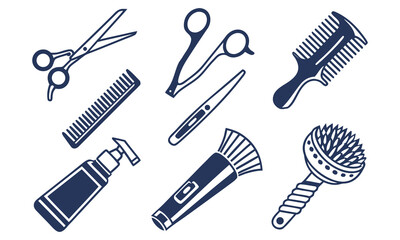 Hairdressing tools collection icons set Hair salon tools and accessories icons set: