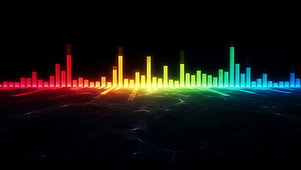 Abstract Rainbow Sound Wave Equalizer Displaying Music Frequencies on a Dark Futuristic Surface.