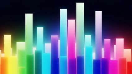 Digital Bar Graph Visualization of Audio Frequencies with Dynamic Neon Colors and Dark Background.