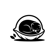 Ferret silhouette curled inside hollow log cozy woodland scene vector