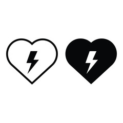 Heart icon with lightning bolt, white and black, symbolizing life, energy, and love.