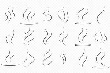 Smoke steam icon vector set, Smoke smell. Vector illustration. hot aroma heat design on transparent background. steam smoke set vector silhouette. Smoke smell, steam aroma heat icon illustration. 