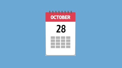 Animated october 30 1st calendar icon suitable for blog - Calendar with the date october 31 on a light blue background - Animated calendar icon