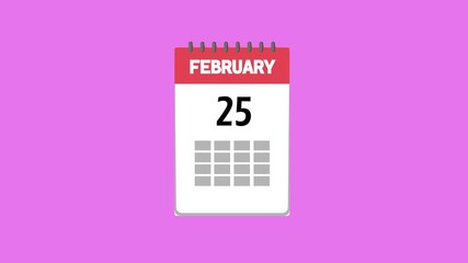 Animated calendar with the date february 28 icon - Simple technology calendar with date concept on pink background - Day 28 animation