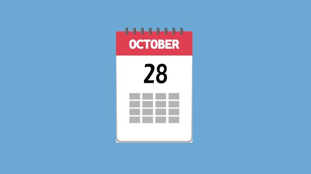 Animated october 30 1st calendar icon suitable for blog - Calendar with the date october 31 on a light blue background - Animated calendar icon
