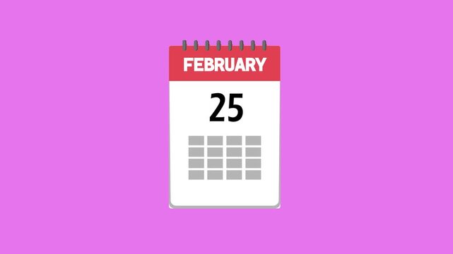 Animated calendar with the date february 28 icon - Simple technology calendar with date concept on pink background - Day 28 animation