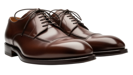 Elegant brown leather Oxford shoes isolated PNG, classic men s footwear for formal occasions and professional attire on transparent background