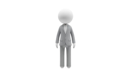 Stick figure businessman in gray suit isolated PNG, minimalist 3D rendering of a corporate worker for presentations and design